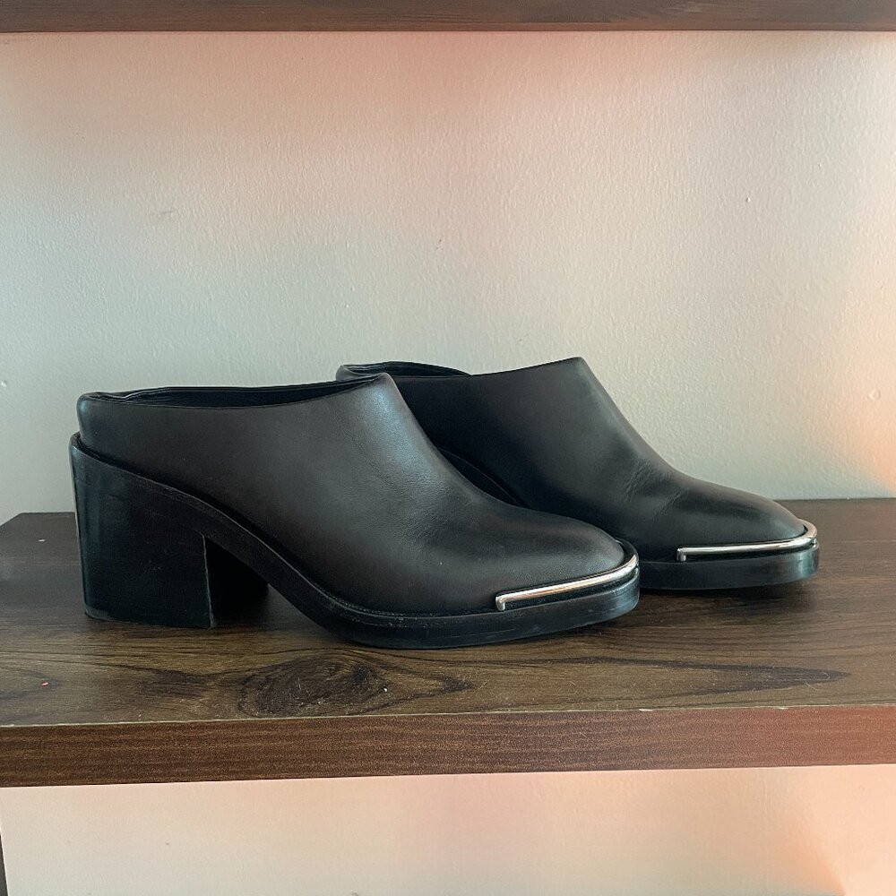 Alexander Wang Leather Square-Toe Mules 8.5